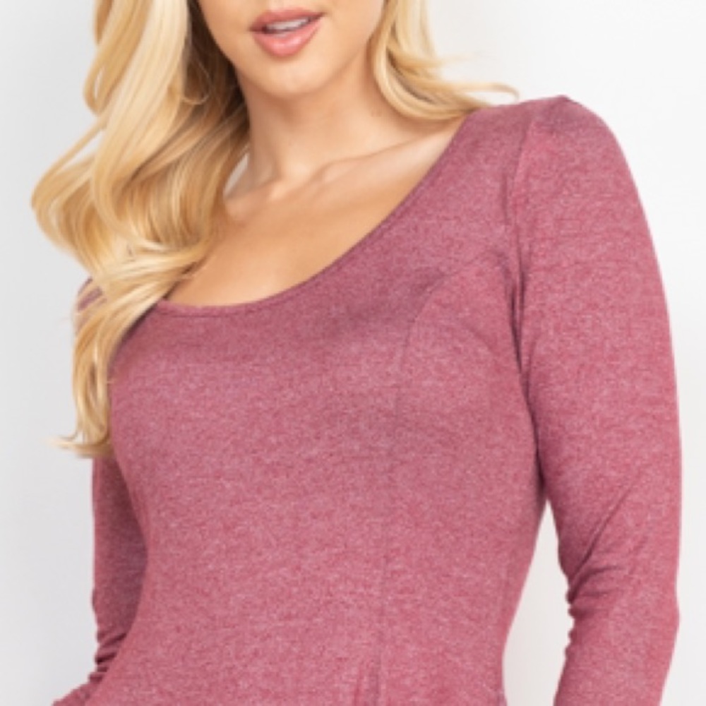 Dark Mauve Long sleeve scoop neck skater dress, CUTE! - Picture 5 of 16